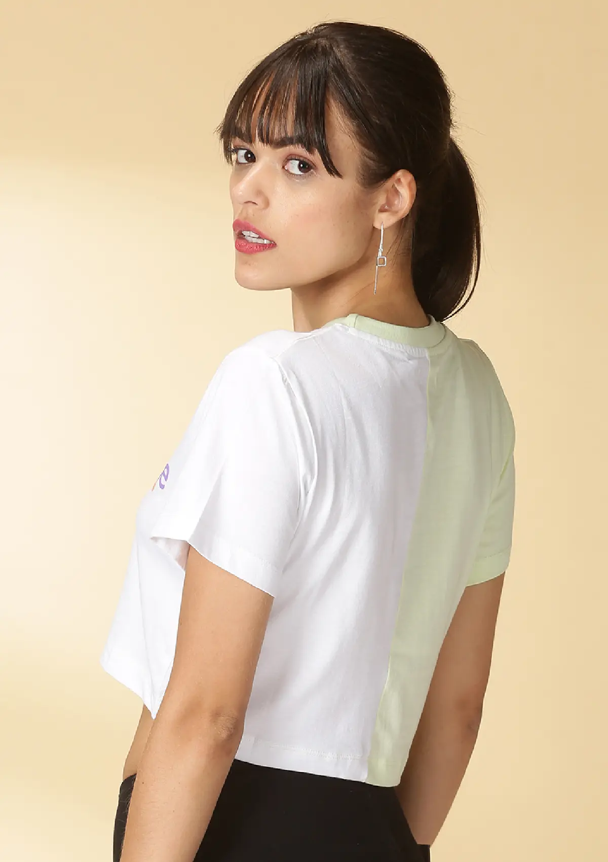 Cotton Cut Panel Green Crop Top - Image 3