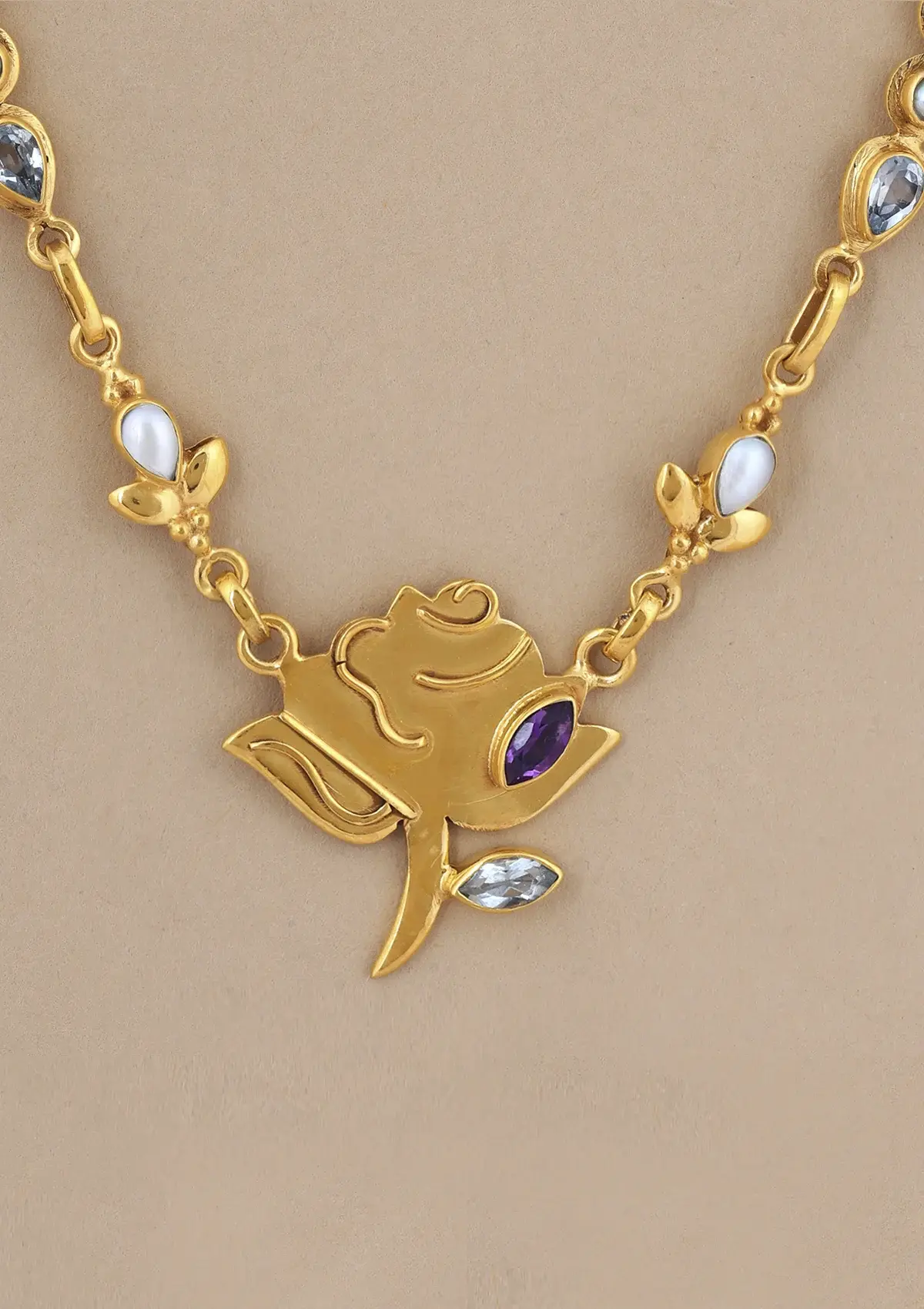 Silver Necklace with Amethyst, Blue Topaz and Pearls - Image 3