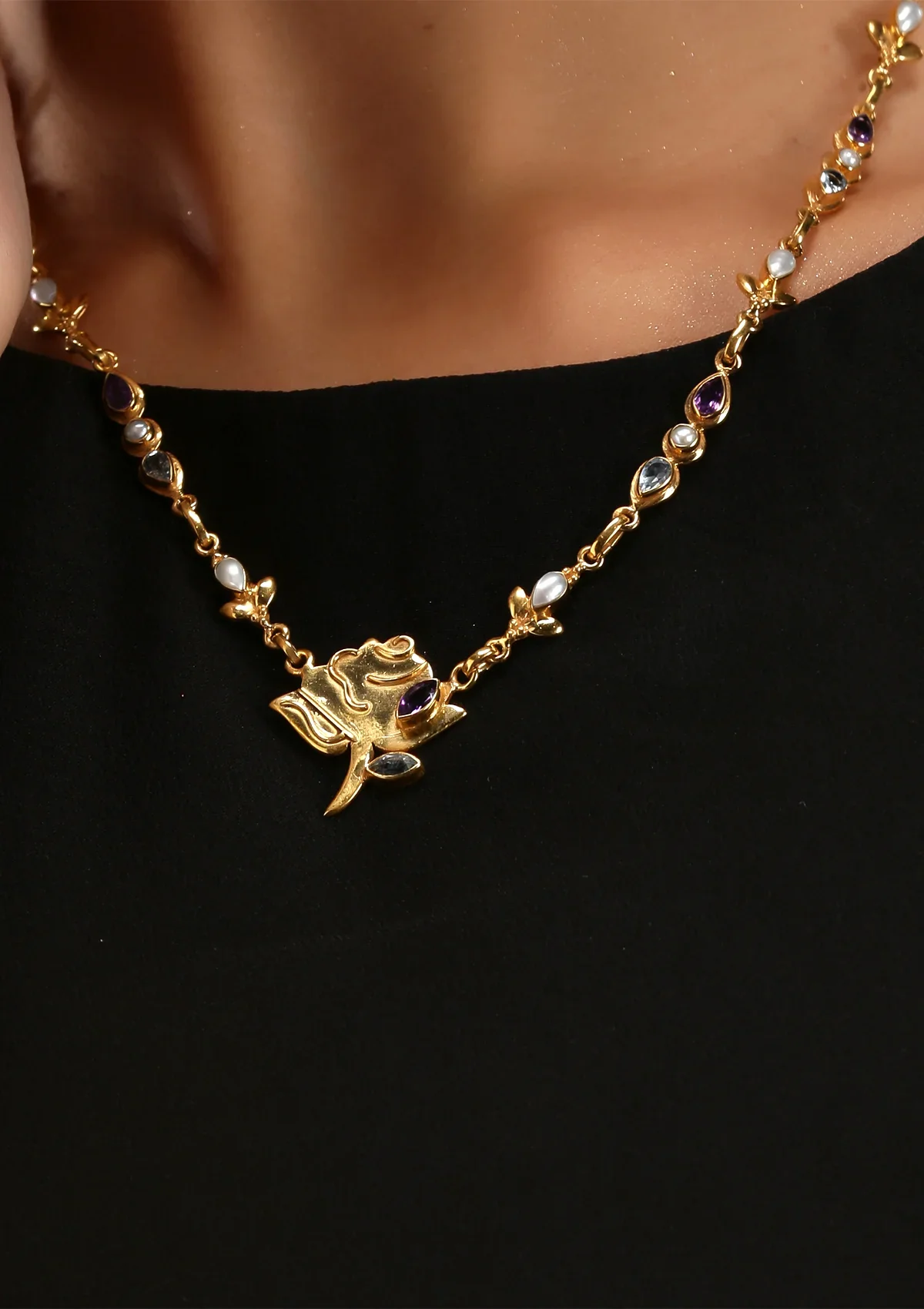 Silver Necklace with Amethyst, Blue Topaz and Pearls - Image 4