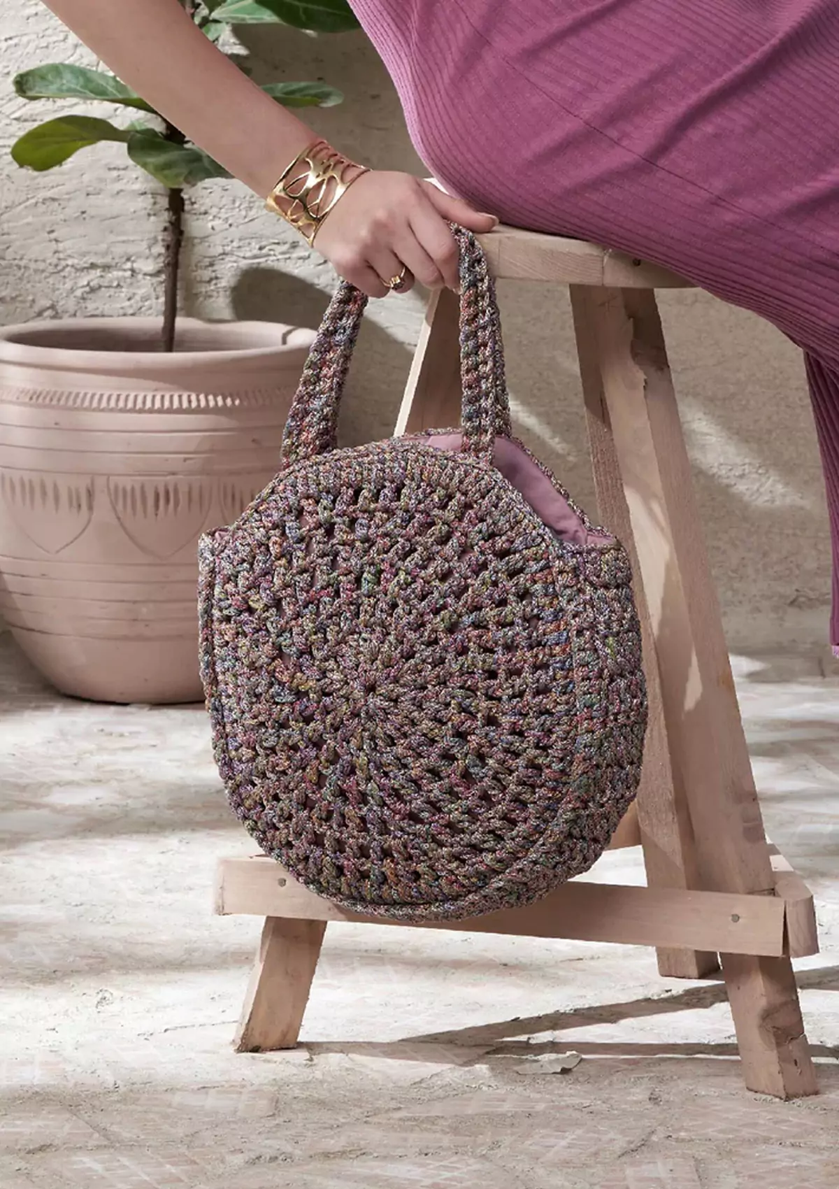 Multicolour Crochet Handheld Bag - Image 6