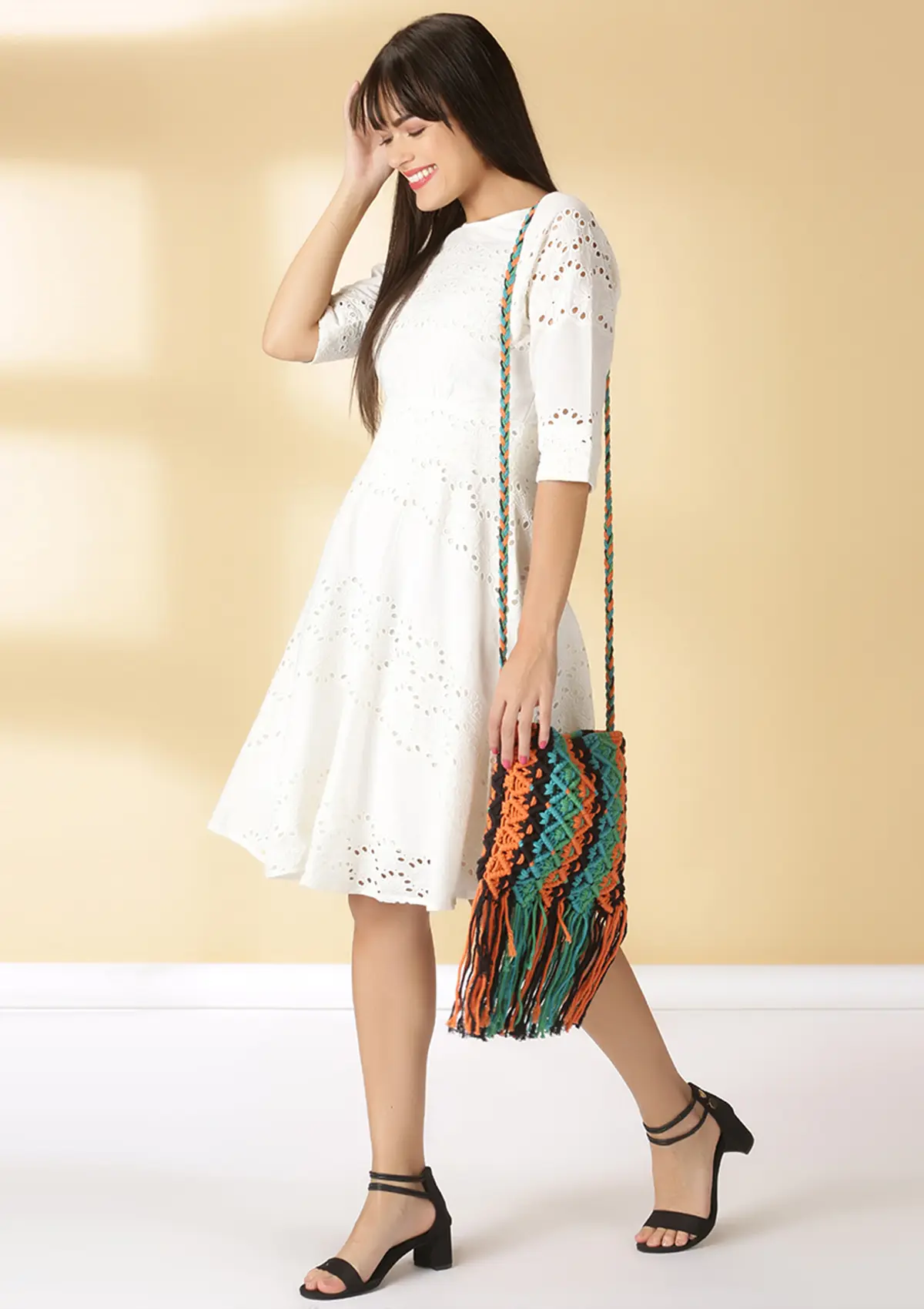 Macrame Crossbody Bag with Tassels - Image 4