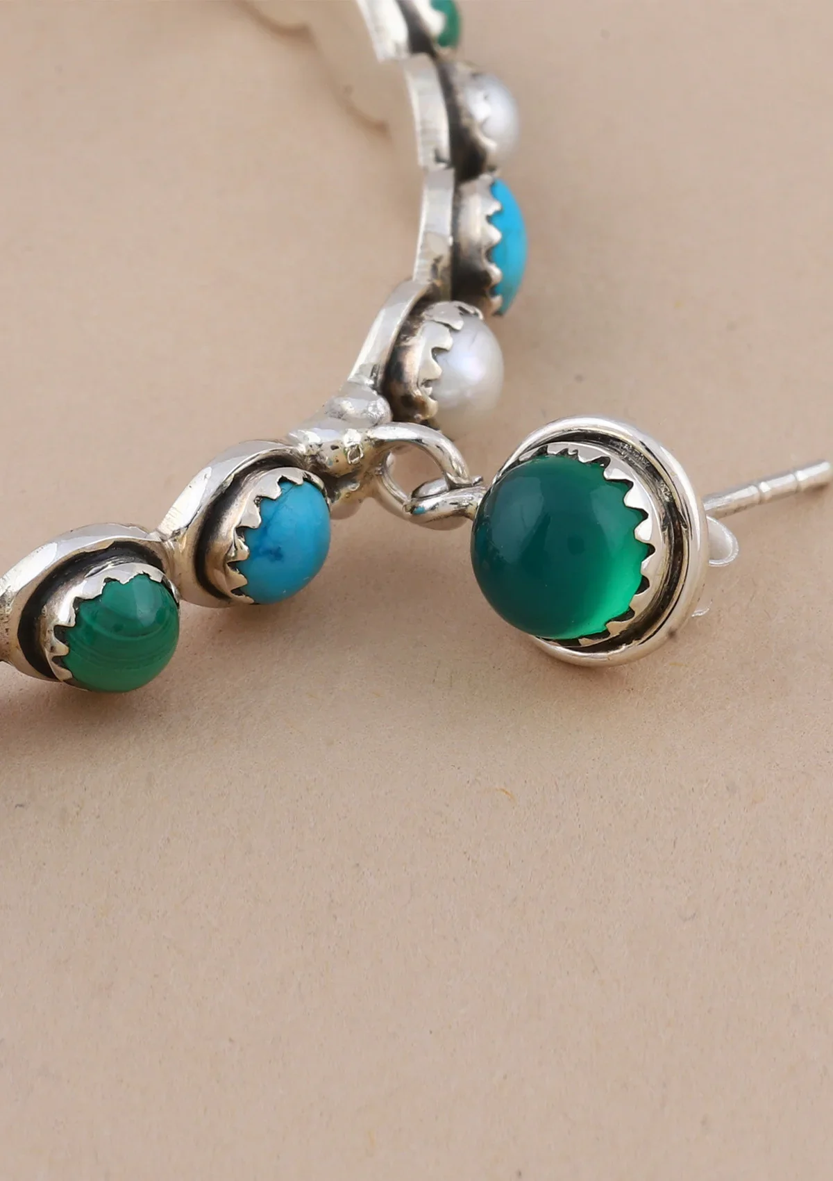 Silver Hoop Earrings studded with natural gemstones - Image 5