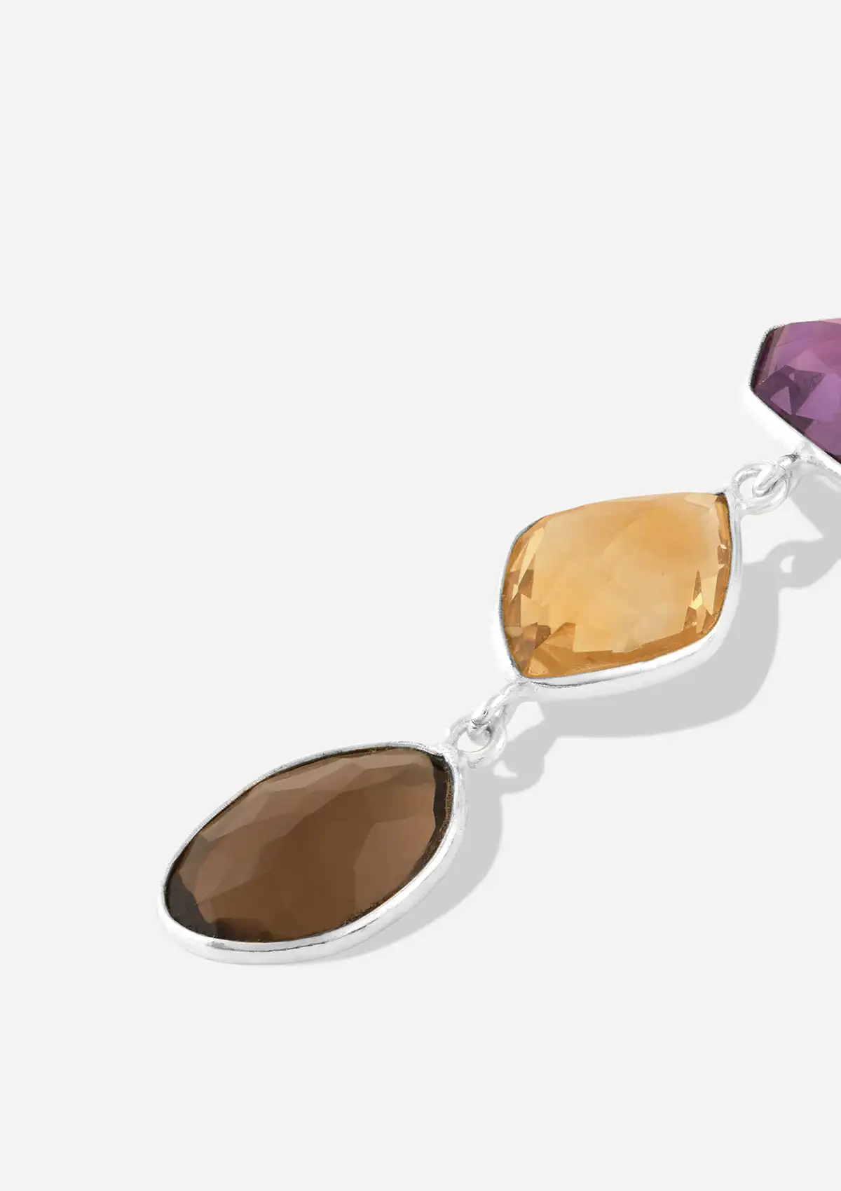 Silver Multicolour Stone Earrings - Amethyst, Citrine and Smokey Topaz - Image 5