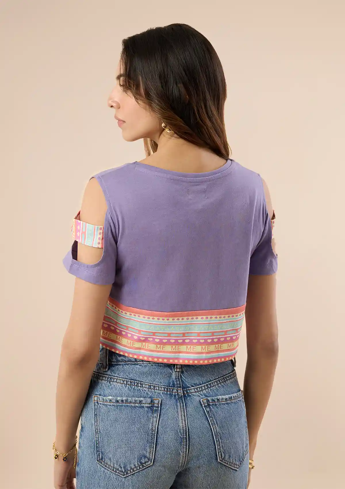 Slashed Sleeve Crop Top (Purple) - Image 3