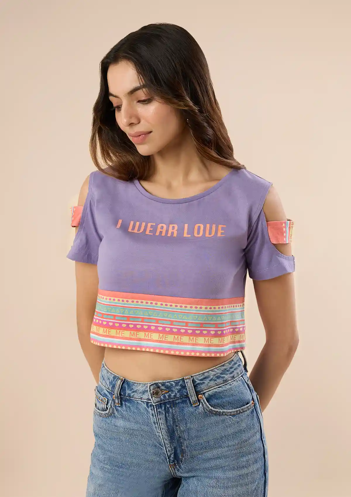 Slashed Sleeve Crop Top (Purple) - Image 5