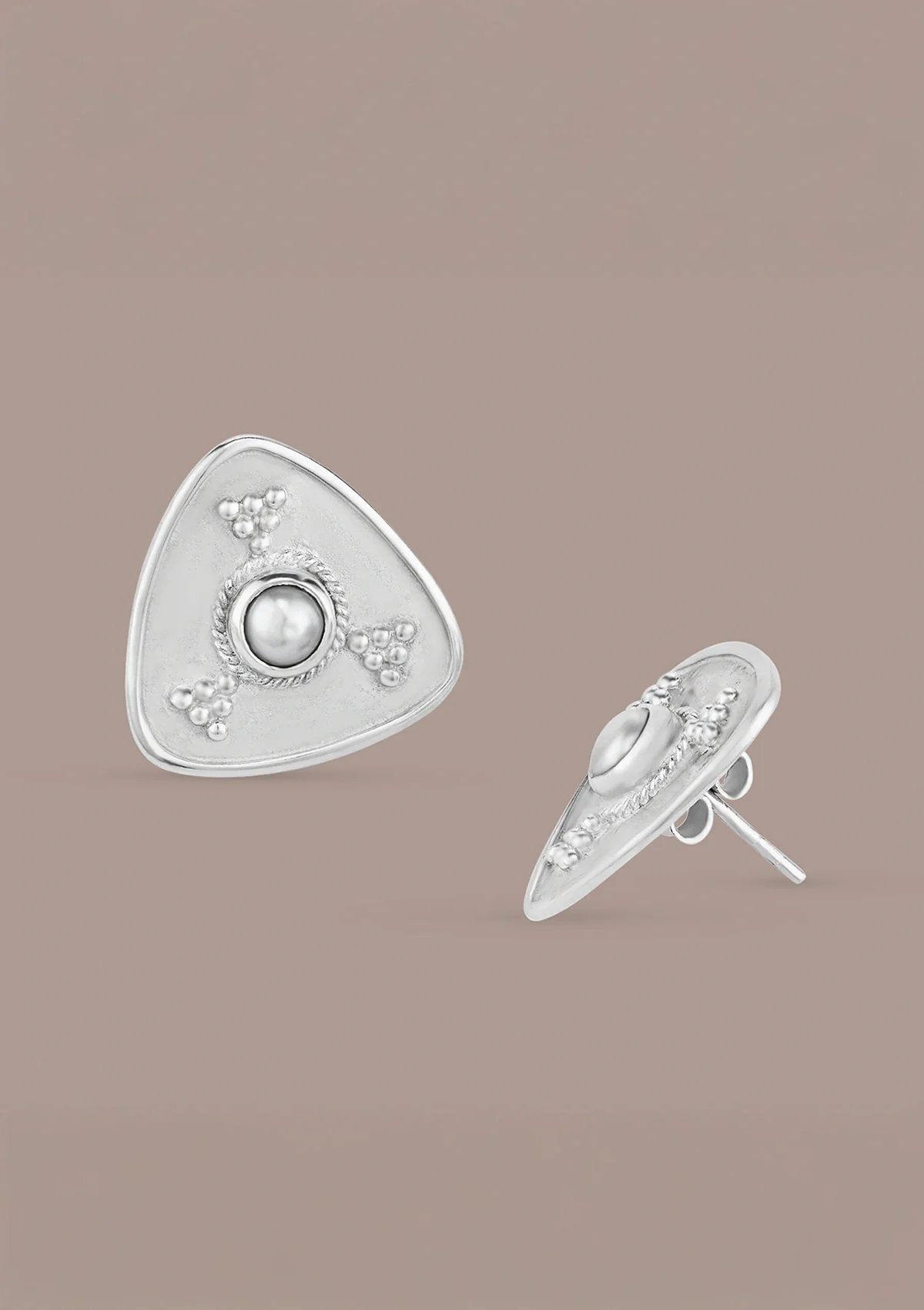 Triangular Pearl Stud Earring - Image 5