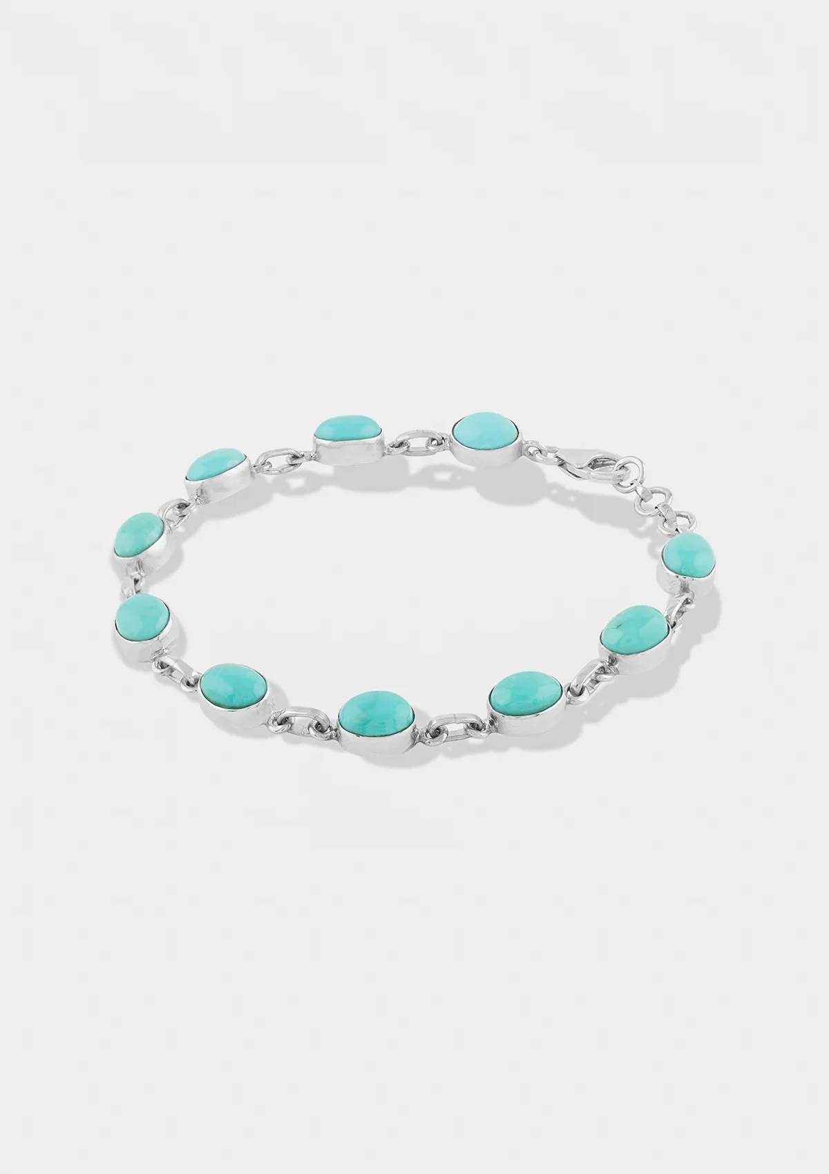 Silver Bracelet studded with Turquoise Gemstones - Image 3