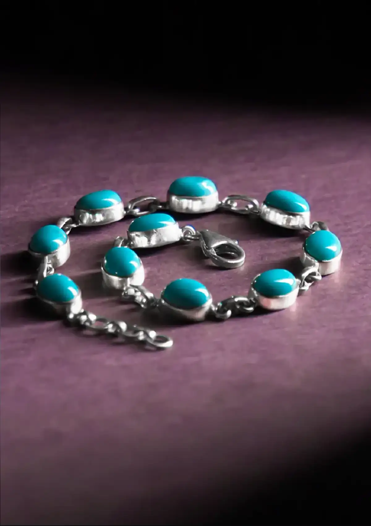 Silver Bracelet studded with Turquoise Gemstones - Image 6